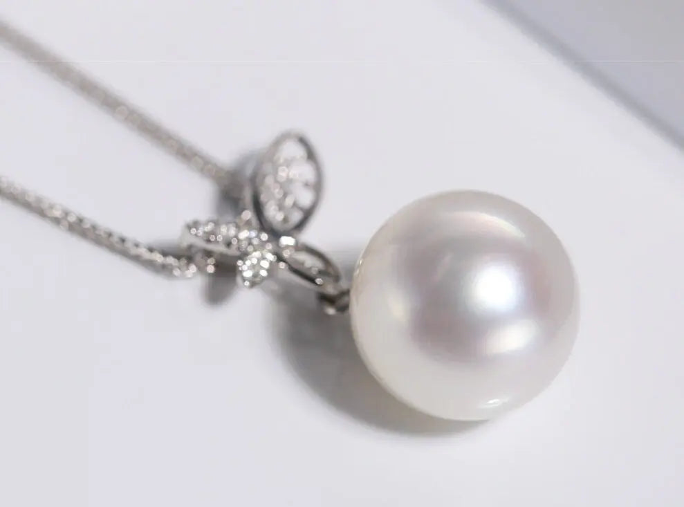 Butterfly with Natural South Sea White Pearl & White Diamond Necklace, 18K White Gold Hollow Out Necklace Etsy