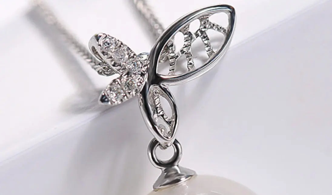Butterfly with Natural South Sea White Pearl & White Diamond Necklace, 18K White Gold Hollow Out Necklace Etsy