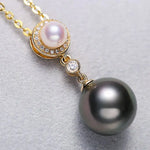 10mm Natural Tahitian Black Pearl & Akoya White Pearl Necklace, 18K Solid Yellow Gold Necklace, Hollow Out Necklace, Anniversary Gift Idea Etsy