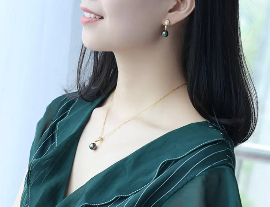 10mm Natural Tahitian Black Pearl & Akoya White Pearl Necklace, 18K Solid Yellow Gold Necklace, Hollow Out Necklace, Anniversary Gift Idea Etsy