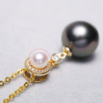10mm Natural Tahitian Black Pearl & Akoya White Pearl Necklace, 18K Solid Yellow Gold Necklace, Hollow Out Necklace, Anniversary Gift Idea Etsy