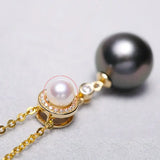 10mm Natural Tahitian Black Pearl & Akoya White Pearl Necklace, 18K Solid Yellow Gold Necklace, Hollow Out Necklace, Anniversary Gift Idea Etsy