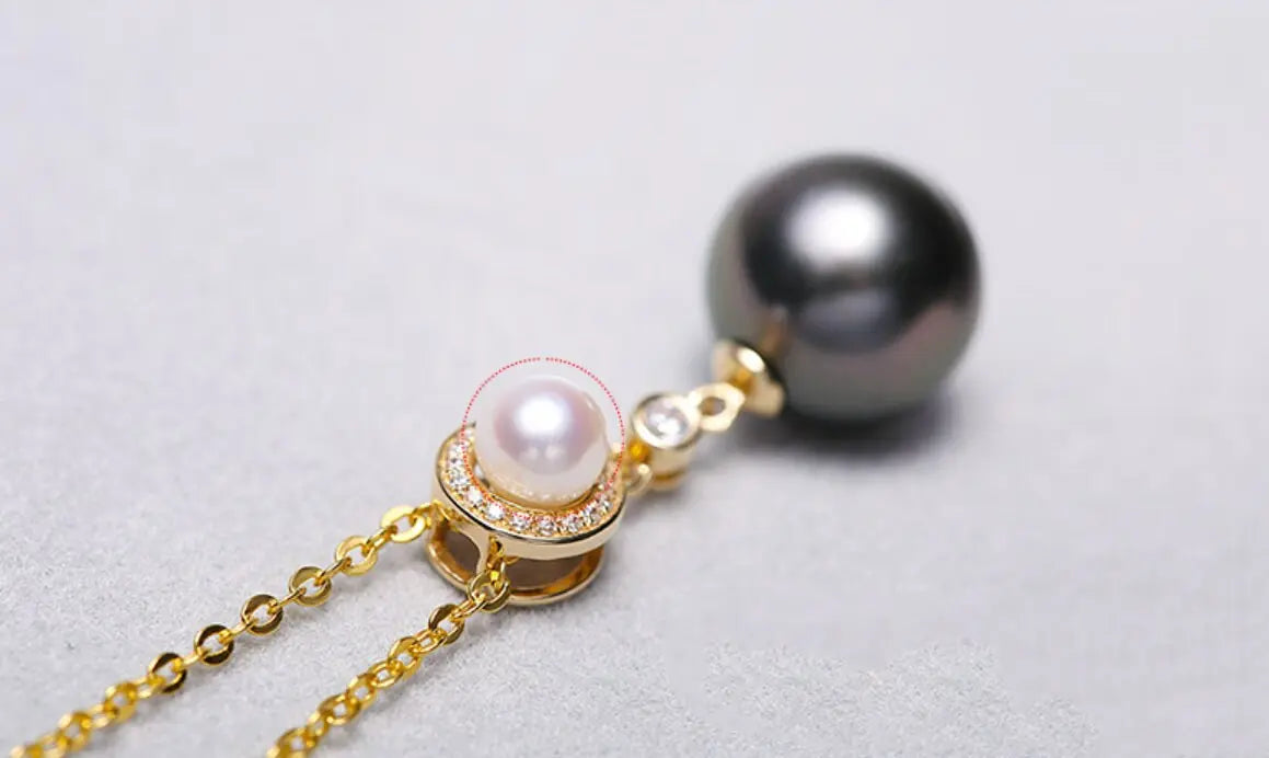 10mm Natural Tahitian Black Pearl & Akoya White Pearl Necklace, 18K Solid Yellow Gold Necklace, Hollow Out Necklace, Anniversary Gift Idea Etsy