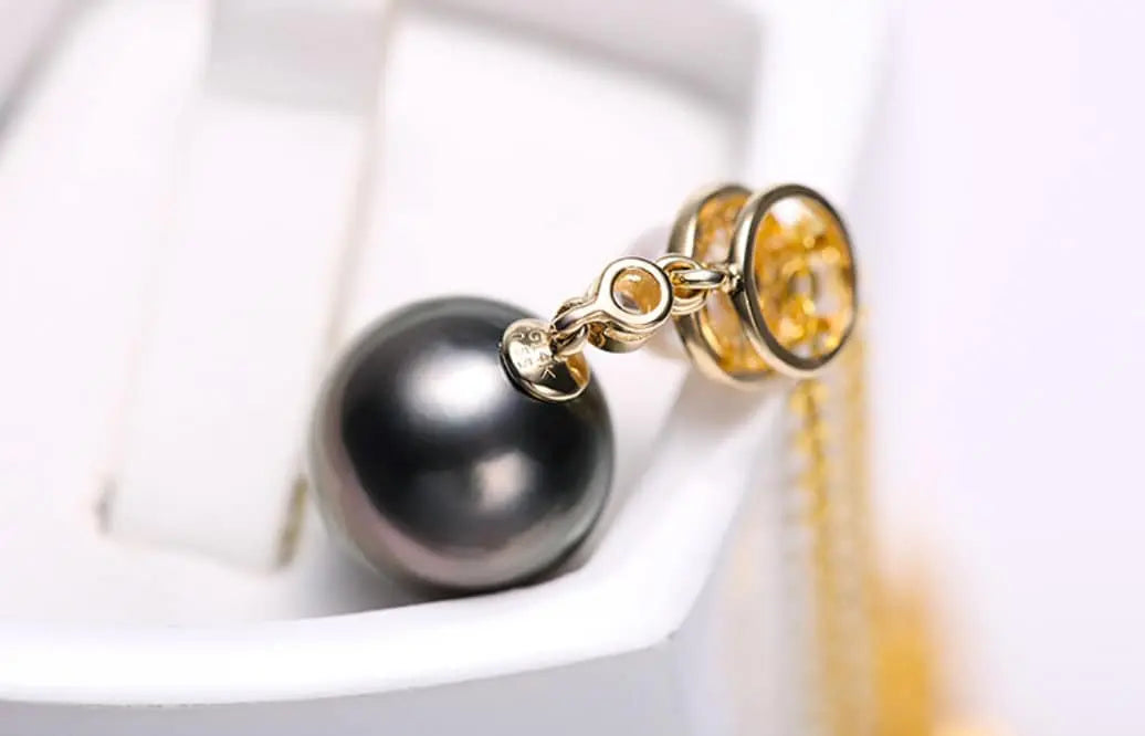 10mm Natural Tahitian Black Pearl & Akoya White Pearl Necklace, 18K Solid Yellow Gold Necklace, Hollow Out Necklace, Anniversary Gift Idea Etsy