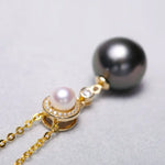10mm Natural Tahitian Black Pearl & Akoya White Pearl Necklace, 18K Solid Yellow Gold Necklace, Hollow Out Necklace, Anniversary Gift Idea Etsy
