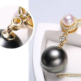 10mm Natural Tahitian Black Pearl & Akoya White Pearl Necklace, 18K Solid Yellow Gold Necklace, Hollow Out Necklace, Anniversary Gift Idea Etsy