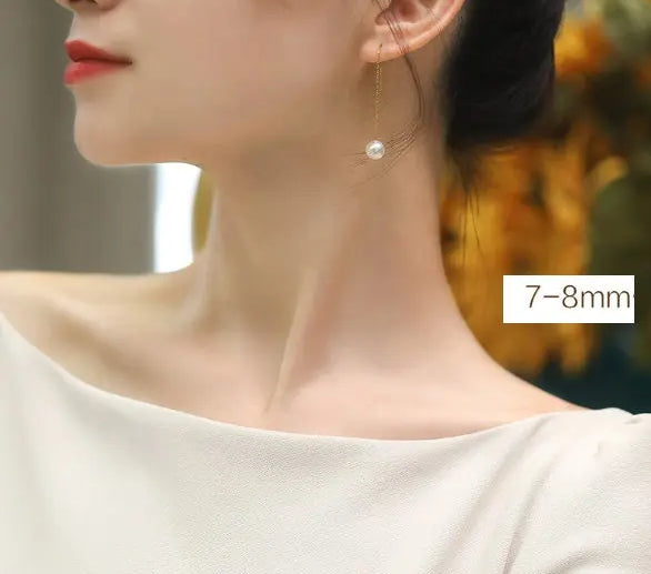18K Gold Akoya Pearl Earrings, Minimalist Drop Design Etsy