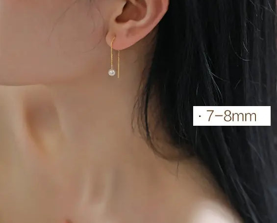 18K Gold Akoya Pearl Earrings, Minimalist Drop Design Etsy