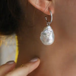 16mm Natural High Luster Baroque Pearl Earrings, Two in one Jewelry, Silver 925 White Pearl Handmade Earrings, Freshwater Pearl Earrings Etsy