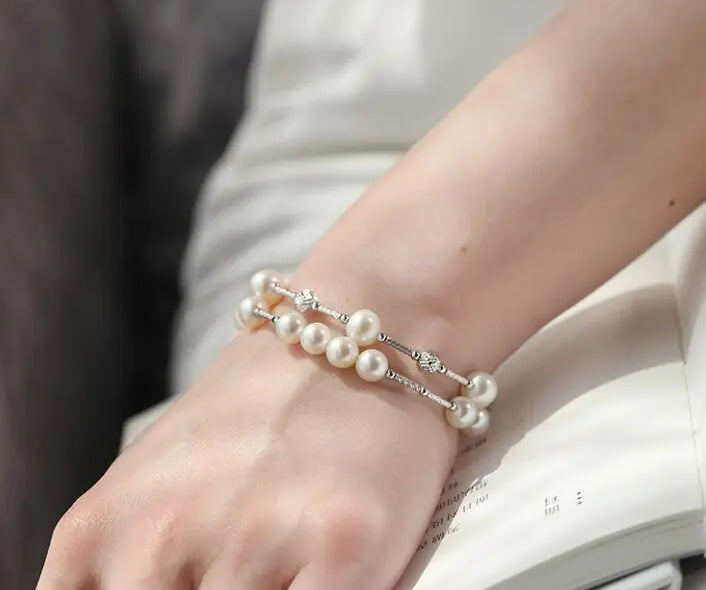 Natural Beaded Pearl Jewelry Set, Natural High Luster White Pearl Necklace & Bracelets, Silver 925 Handmade Bracelets, Anniversary Gift Idea Etsy