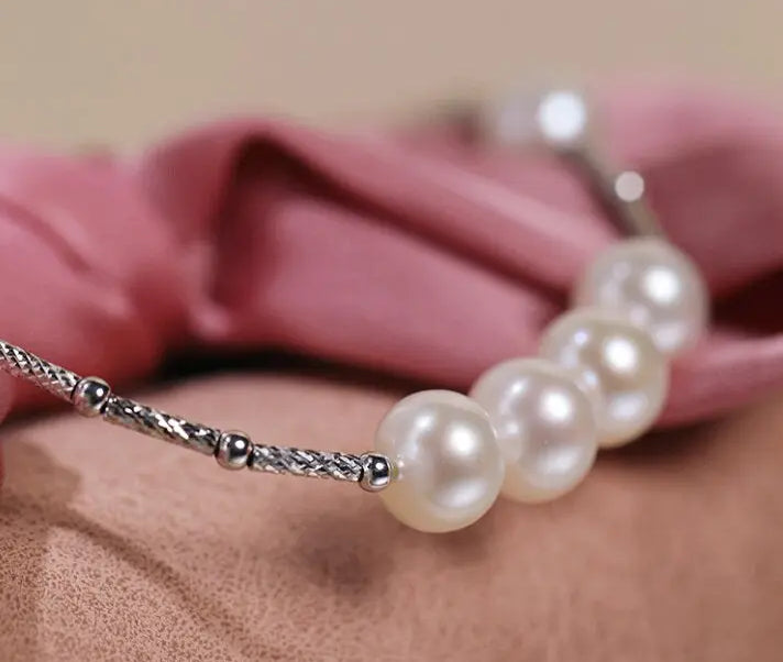 Natural Beaded Pearl Jewelry Set, Natural High Luster White Pearl Necklace & Bracelets, Silver 925 Handmade Bracelets, Anniversary Gift Idea Etsy