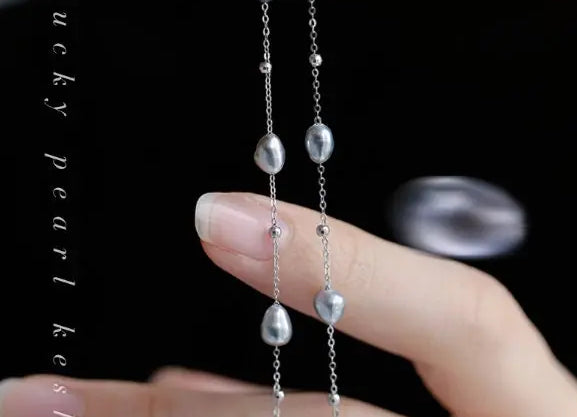 Minimalist Necklace, Natural Baroque Keshi Pearl Necklace, 18k White Gold Handmade Necklace, Seawater Tahitian Pearl Necklace, Gift Idea Etsy