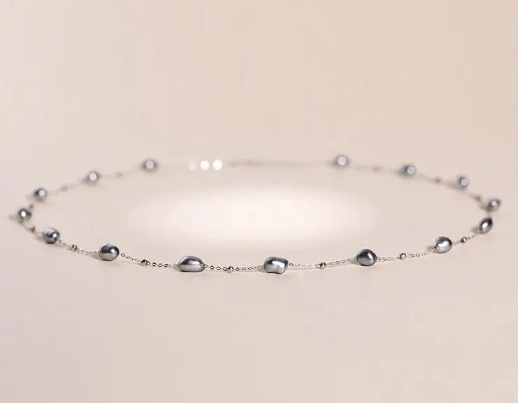 Minimalist Necklace, Natural Baroque Keshi Pearl Necklace, 18k White Gold Handmade Necklace, Seawater Tahitian Pearl Necklace, Gift Idea Etsy