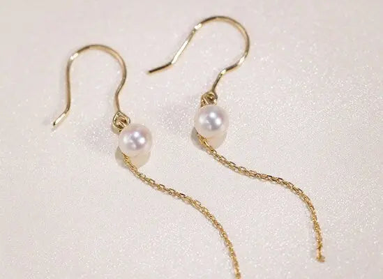 18K Yellow Gold Akoya Pearl Earrings, Minimalist Hook Design Etsy