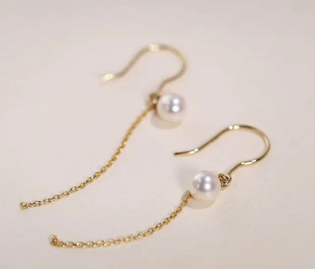 18K Yellow Gold Akoya Pearl Earrings, Minimalist Hook Design Etsy