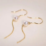 18K Yellow Gold Akoya Pearl Earrings, Minimalist Hook Design Etsy