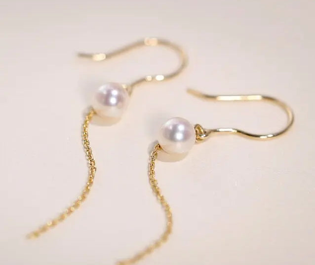 18K Yellow Gold Akoya Pearl Earrings, Minimalist Hook Design Etsy