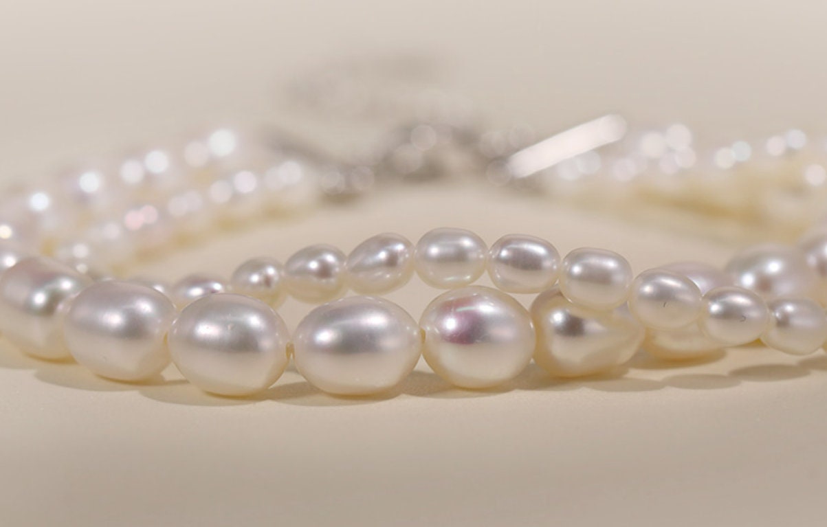 Double Layer Bracelets, Natural Baroque Pearl Bracelets, Silver 925 Beaded Bracelets Etsy