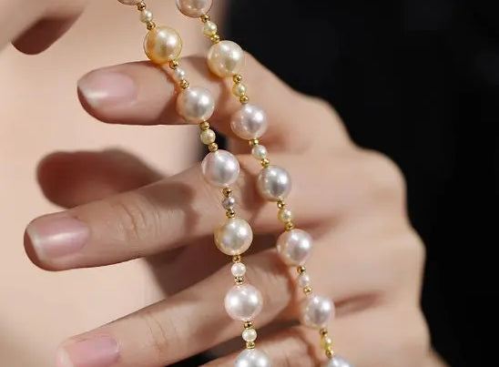 Superior Natural Colorful Akoya Pearl 3-9mm Necklace, 14k/18k Yellow Gold Pearl Handmade Necklace, Seawater Pearl, Anniversary Gift Idea Etsy