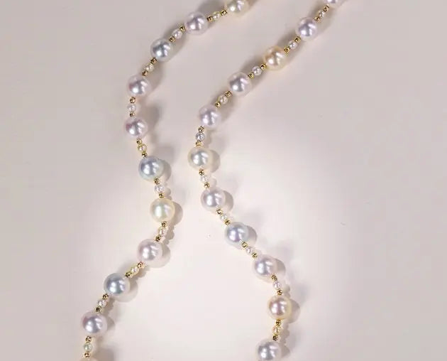 Superior Natural Colorful Akoya Pearl 3-9mm Necklace, 14k/18k Yellow Gold Pearl Handmade Necklace, Seawater Pearl, Anniversary Gift Idea Etsy