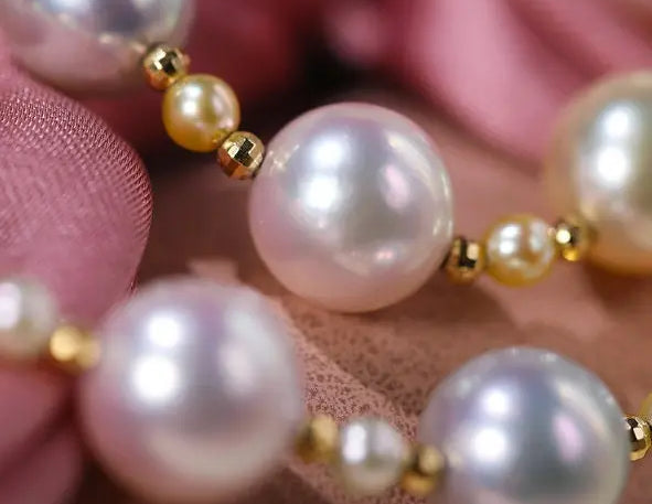 Superior Natural Colorful Akoya Pearl 3-9mm Necklace, 14k/18k Yellow Gold Pearl Handmade Necklace, Seawater Pearl, Anniversary Gift Idea Etsy