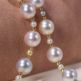 Superior Natural Colorful Akoya Pearl 3-9mm Necklace, 14k/18k Yellow Gold Pearl Handmade Necklace, Seawater Pearl, Anniversary Gift Idea Etsy