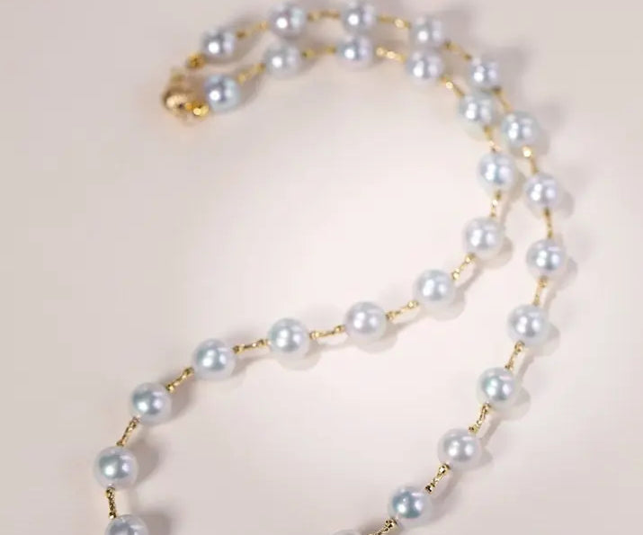 AAA+ Akoya Silver Pearl 8-9mm Necklace, 14k/18K Gold Pearl Strand Etsy