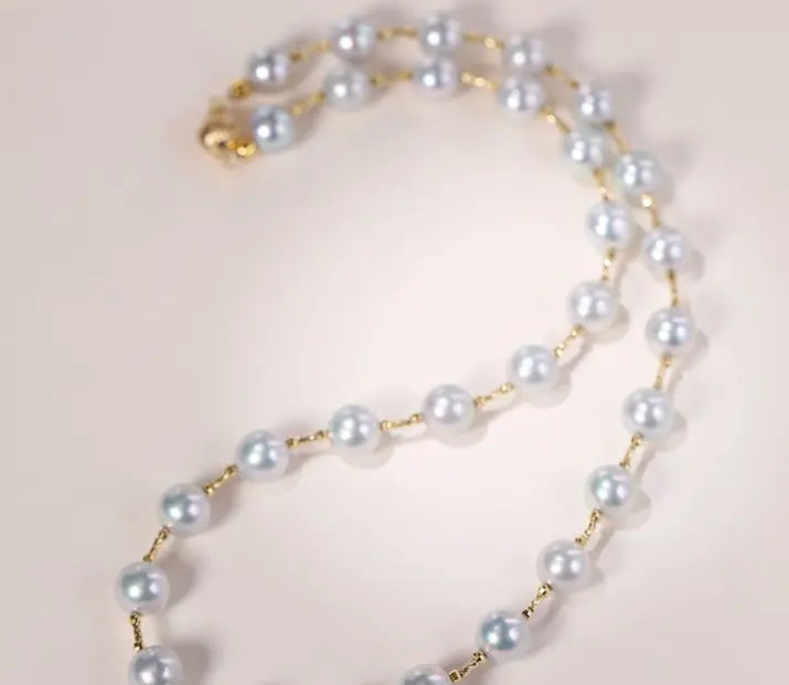 AAA+ Akoya Silver Pearl 8-9mm Necklace, 14k/18K Gold Pearl Strand Etsy