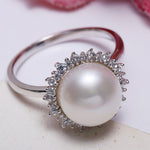Pearl Flower Ring, Natural High Luster Pearl Ring, Silver 925 Handmade Ring, Halo Setting Ring, White Diamond Ring, Anniversary Gift Idea Etsy