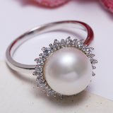 Pearl Flower Ring, Natural High Luster Pearl Ring, Silver 925 Handmade Ring, Halo Setting Ring, White Diamond Ring, Anniversary Gift Idea Etsy