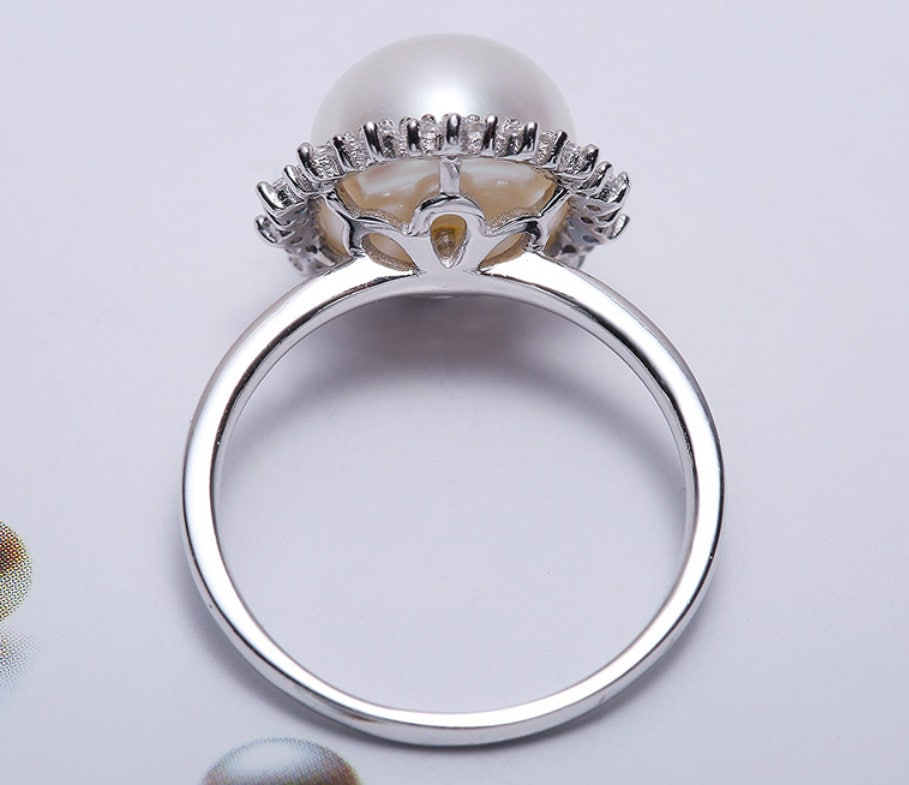 Pearl Flower Ring, Natural High Luster Pearl Ring, Silver 925 Handmade Ring, Halo Setting Ring, White Diamond Ring, Anniversary Gift Idea Etsy