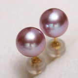 18k Solid Yellow Gold & Natural Purple Rose Tone Pearl Earrings, Handmade Stud Earrings, Anniversary Gift Idea, Edison Pearl Earrings Etsy