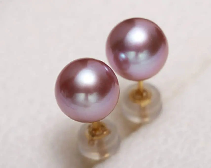 5A+ Natural Purple Rose Tone Pearl Earrings, 18k Solid Yellow Gold Stud Earrings, Anniversary Gift Idea for Her, Edison Pearl Earrings Etsy