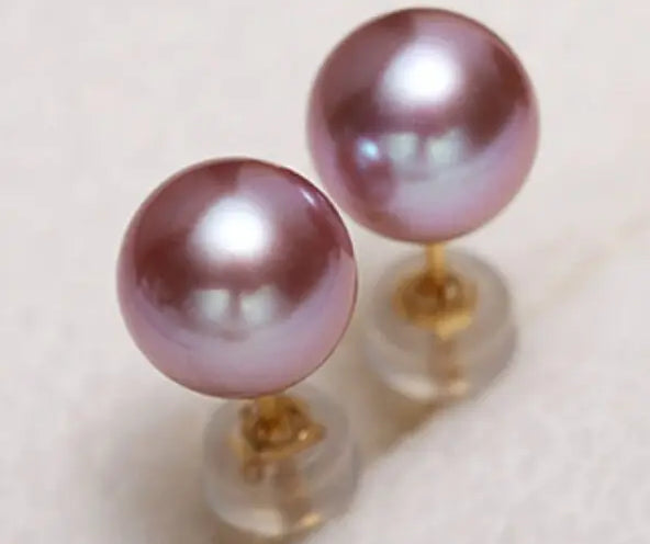 18k Solid Yellow Gold & Natural Purple Rose Tone Pearl Earrings, Handmade Stud Earrings, Anniversary Gift Idea, Edison Pearl Earrings Etsy