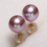 5A+ Natural Purple Rose Tone Pearl Earrings, 18k Solid Yellow Gold Stud Earrings, Anniversary Gift Idea for Her, Edison Pearl Earrings Etsy