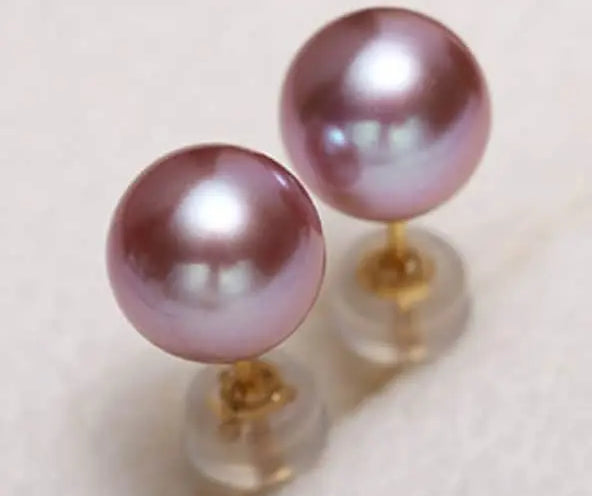 5A+ Natural Purple Rose Tone Pearl Earrings, 18k Solid Yellow Gold Stud Earrings, Anniversary Gift Idea for Her, Edison Pearl Earrings Etsy
