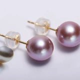 18k Solid Yellow Gold & Natural Purple Rose Tone Pearl Earrings, Handmade Stud Earrings, Anniversary Gift Idea, Edison Pearl Earrings Etsy