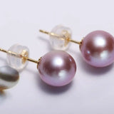 5A+ Natural Purple Rose Tone Pearl Earrings, 18k Solid Yellow Gold Stud Earrings, Anniversary Gift Idea for Her, Edison Pearl Earrings Etsy