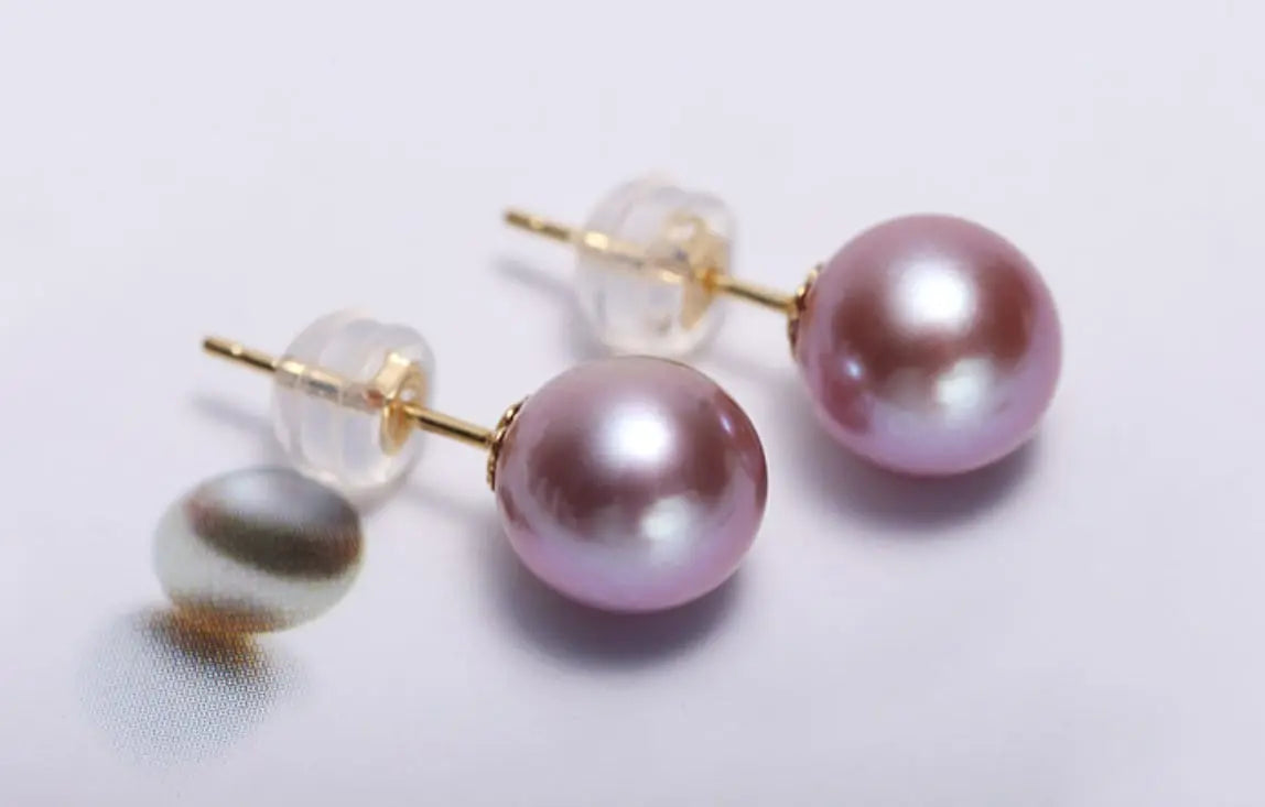 5A+ Natural Purple Rose Tone Pearl Earrings, 18k Solid Yellow Gold Stud Earrings, Anniversary Gift Idea for Her, Edison Pearl Earrings Etsy