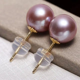 5A+ Natural Purple Rose Tone Pearl Earrings, 18k Solid Yellow Gold Stud Earrings, Anniversary Gift Idea for Her, Edison Pearl Earrings Etsy