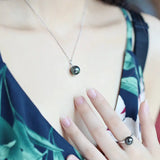 Minimalist Superior AAA+ Natural Tahitian Black Pearl Necklace, 18K White Gold Necklace, Peacock Green Pearl Necklace Etsy