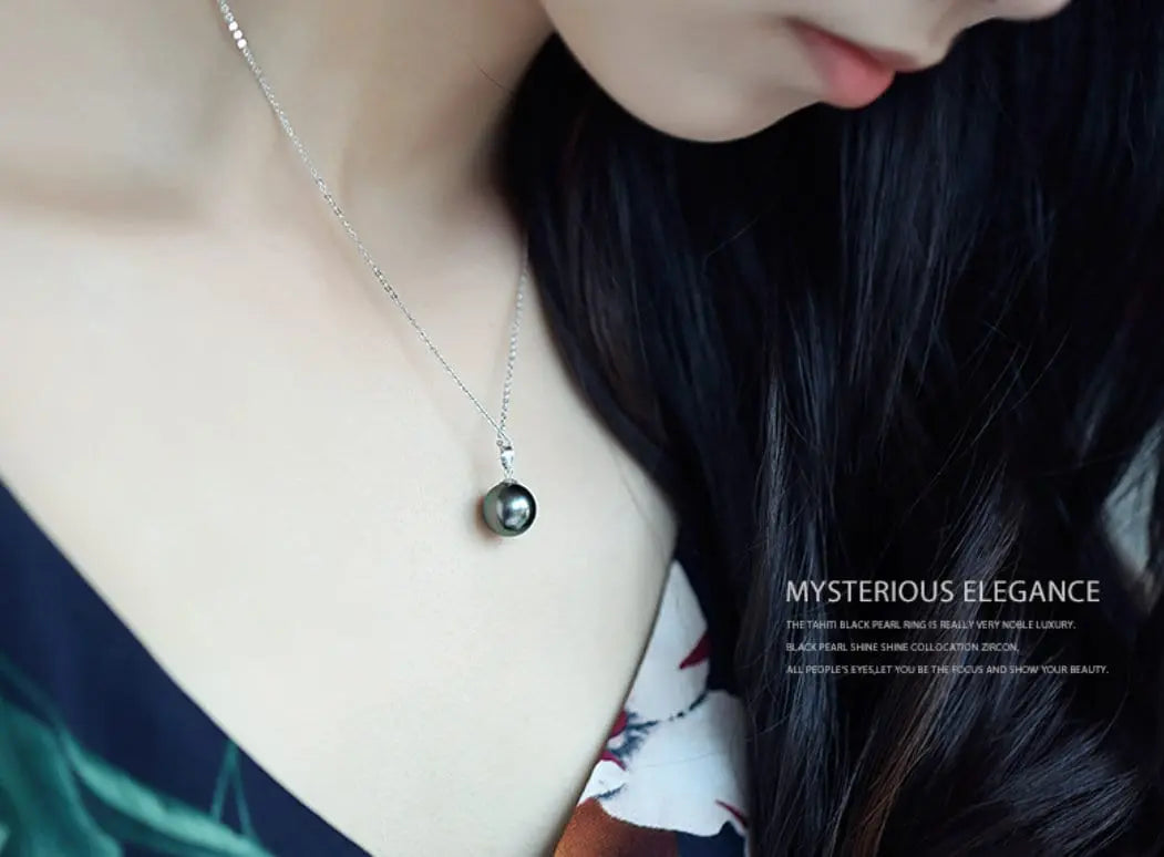 Minimalist Superior AAA+ Natural Tahitian Black Pearl Necklace, 18K White Gold Necklace, Peacock Green Pearl Necklace Etsy