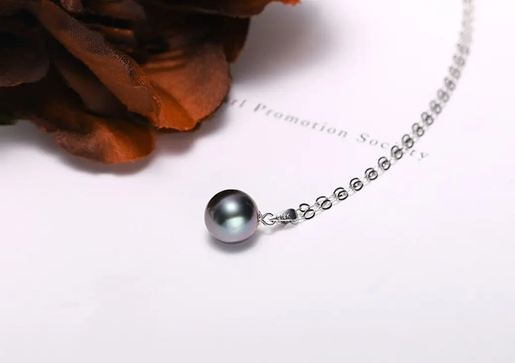 Minimalist Superior AAA+ Natural Tahitian Black Pearl Necklace, 18K White Gold Necklace, Peacock Green Pearl Necklace Etsy