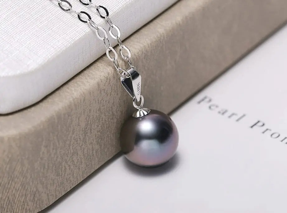 Minimalist Superior AAA+ Natural Tahitian Black Pearl Necklace, 18K White Gold Necklace, Peacock Green Pearl Necklace Etsy