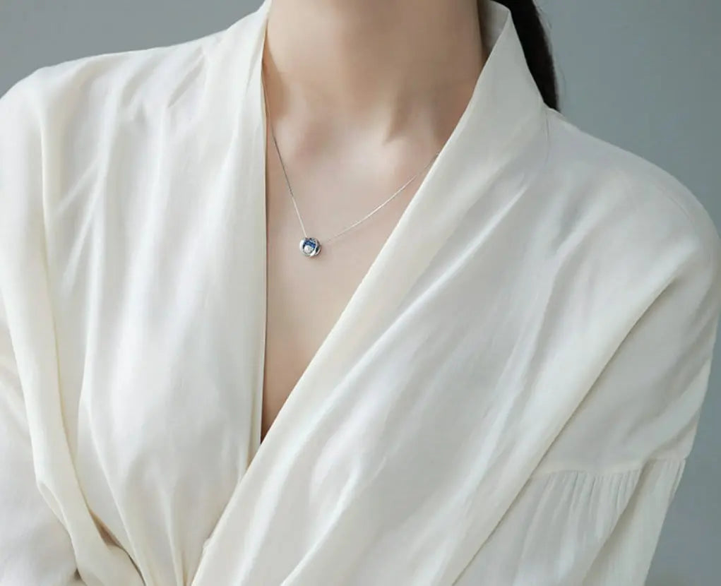 Mini Akoya Pearl & Blue Moissanite Necklace, Silver 925 Etsy