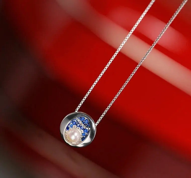 Mini Akoya Pearl & Blue Moissanite Necklace, Silver 925 Etsy