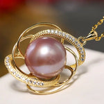 13mm Natural Purple Rose Tone Pearl Necklace, 18k Gold Plated Vermeil Handmade Carved Necklace, Anniversary Gift Idea for Her Etsy