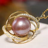 13mm Natural Purple Rose Tone Pearl Necklace, 18k Gold Plated Vermeil Handmade Carved Necklace, Anniversary Gift Idea for Her Etsy