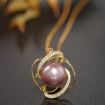 13mm Natural Purple Rose Tone Pearl Necklace, 18k Gold Plated Vermeil Handmade Carved Necklace, Anniversary Gift Idea for Her Etsy