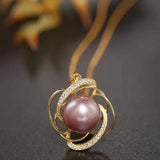13mm Natural Purple Rose Tone Pearl Necklace, 18k Gold Plated Vermeil Handmade Carved Necklace, Anniversary Gift Idea for Her Etsy